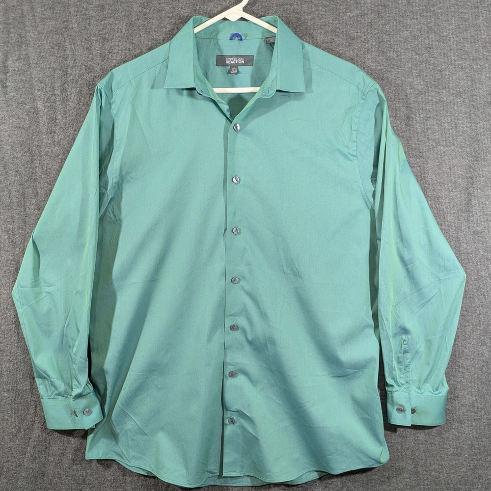 Kenneth Cole Reaction Green Slim Fit Mens Button Down Shirt Size‎ 16 1/2 32-33